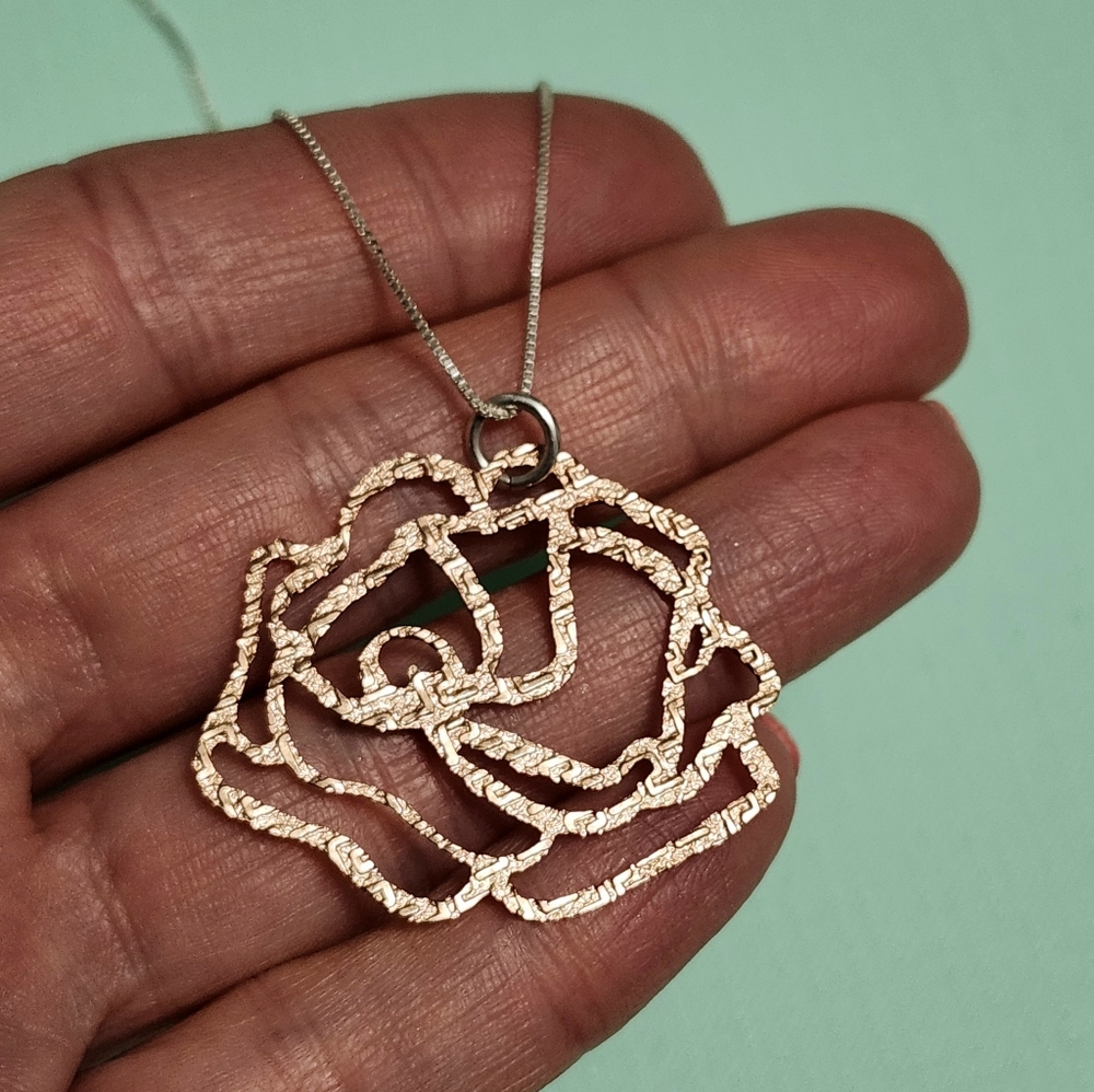 ROSE Gold Over Sterling Silver Pendant ; Chain Necklace 18" - Picture 6 of 9